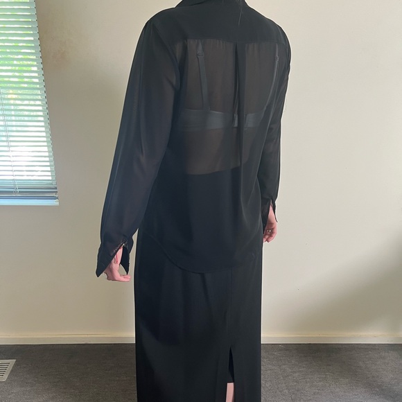 Comme des Garçons black sheer blouse with ruffle and faux fur detail - Picture 2 of 3